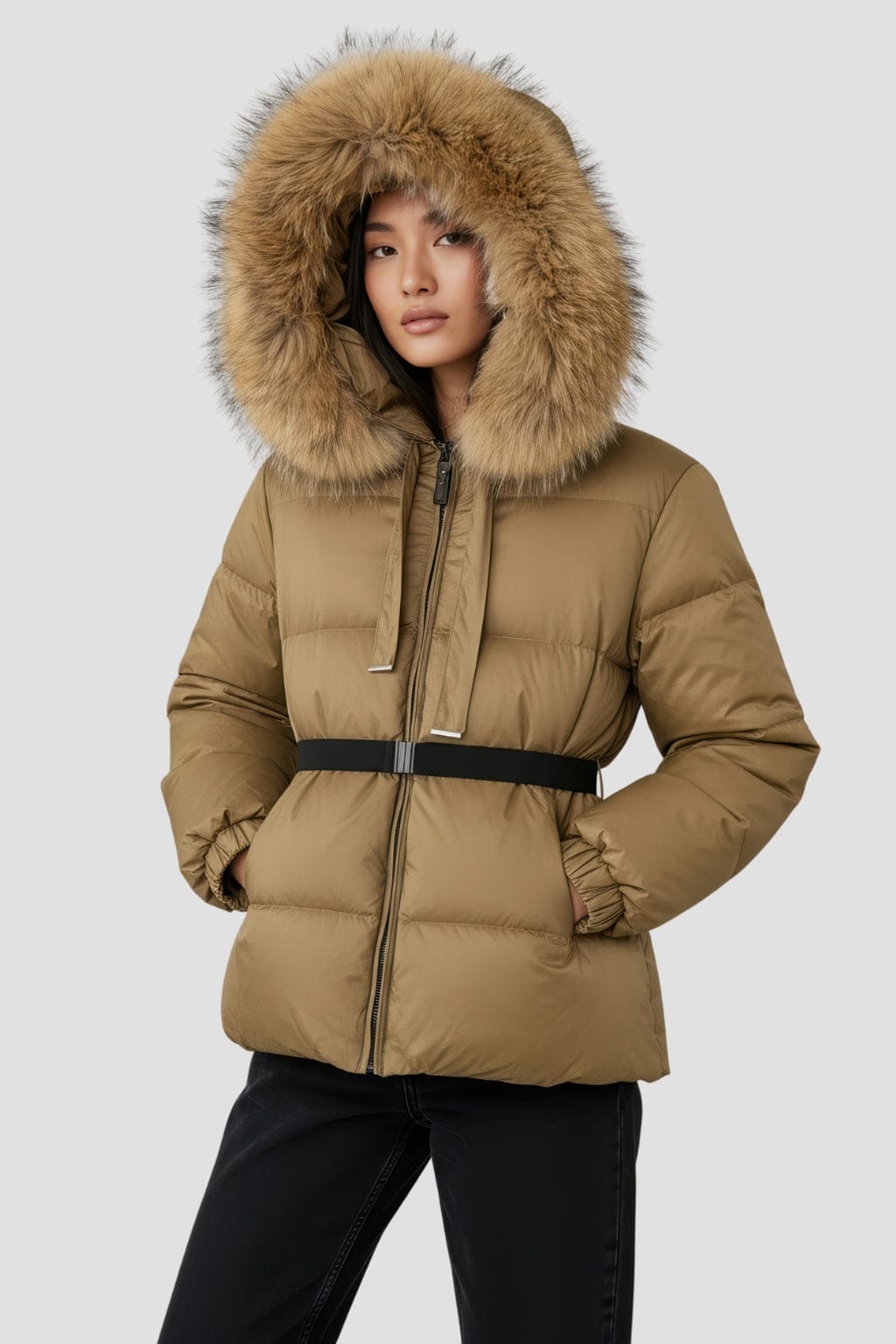 Parka fourrure femme camel Héritage fourrure