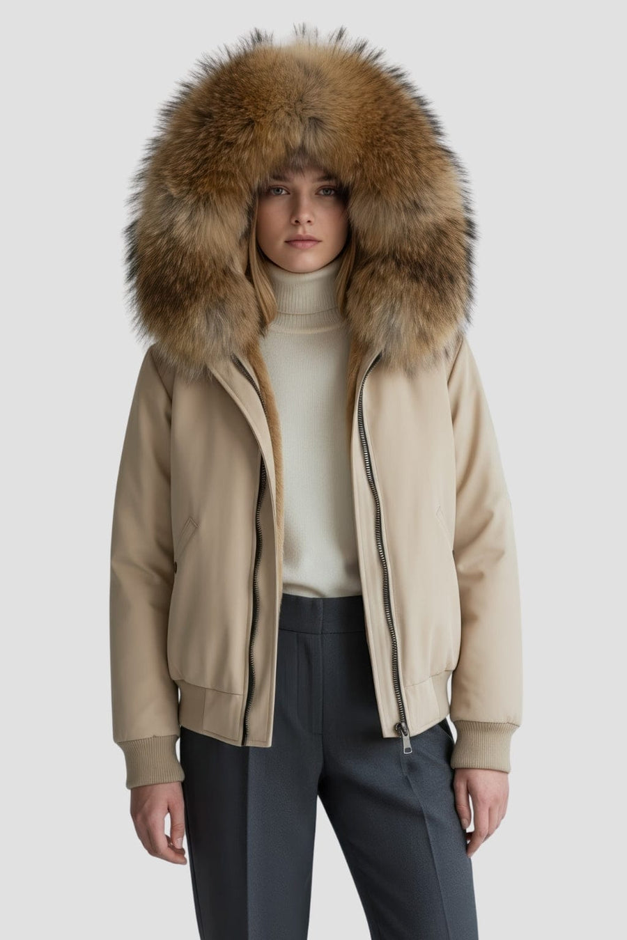 Parka fourrure femme courte beige Héritage fourrure