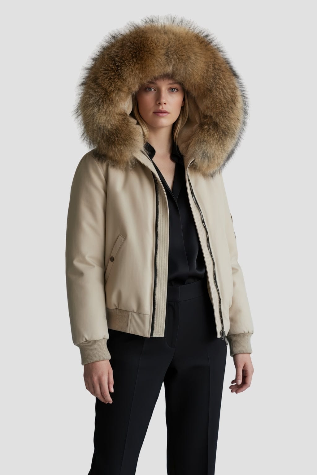 Parka fourrure femme courte beige Héritage fourrure