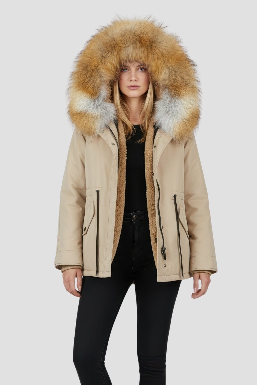 Parka fourrure femme courte beige Héritage fourrure