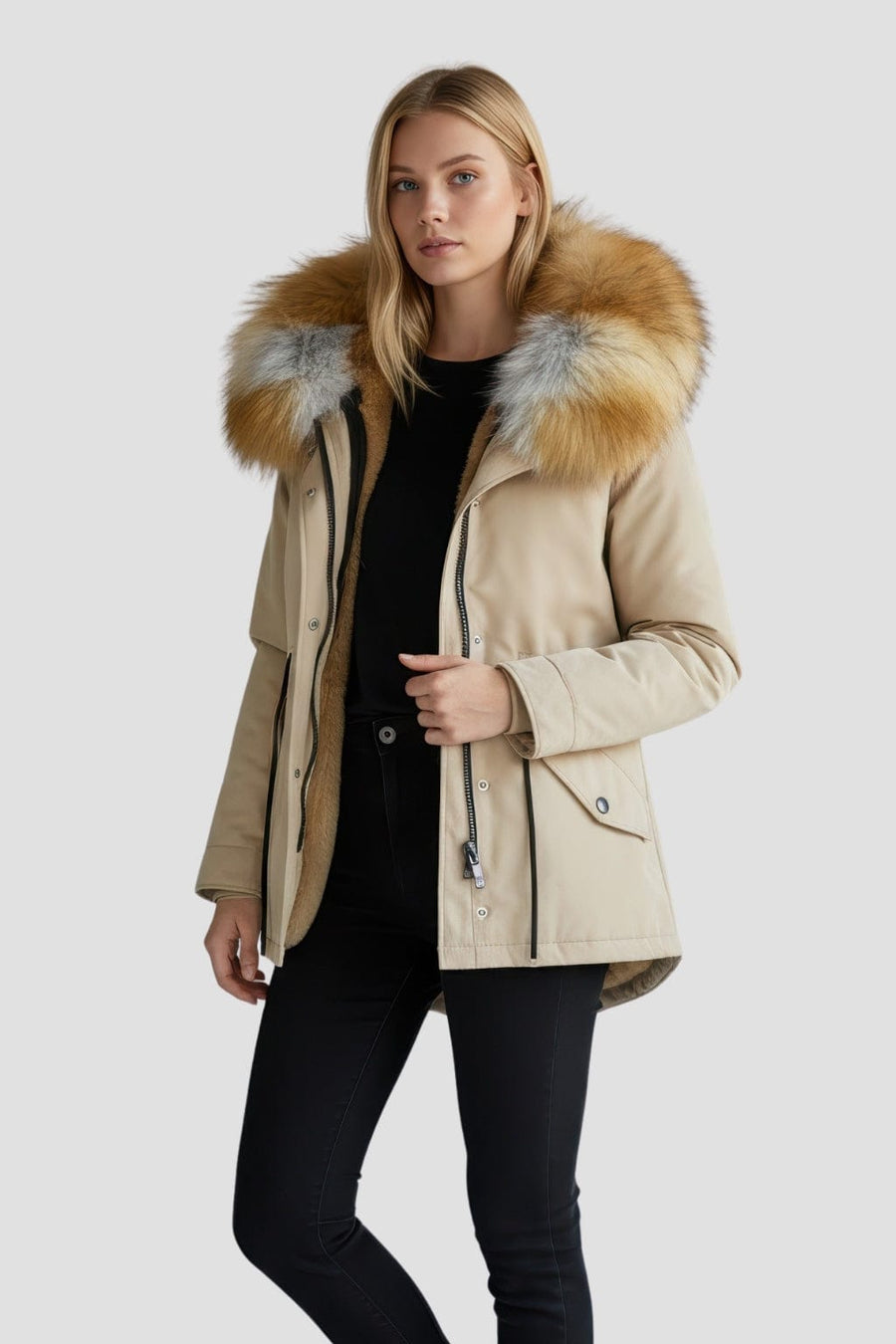 Parka fourrure femme courte beige Héritage fourrure