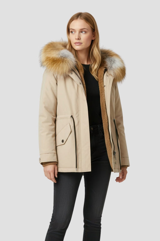 Parka fourrure femme courte beige Héritage fourrure