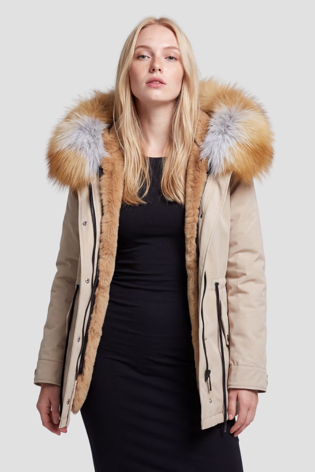Parka fourrure femme courte beige Héritage fourrure
