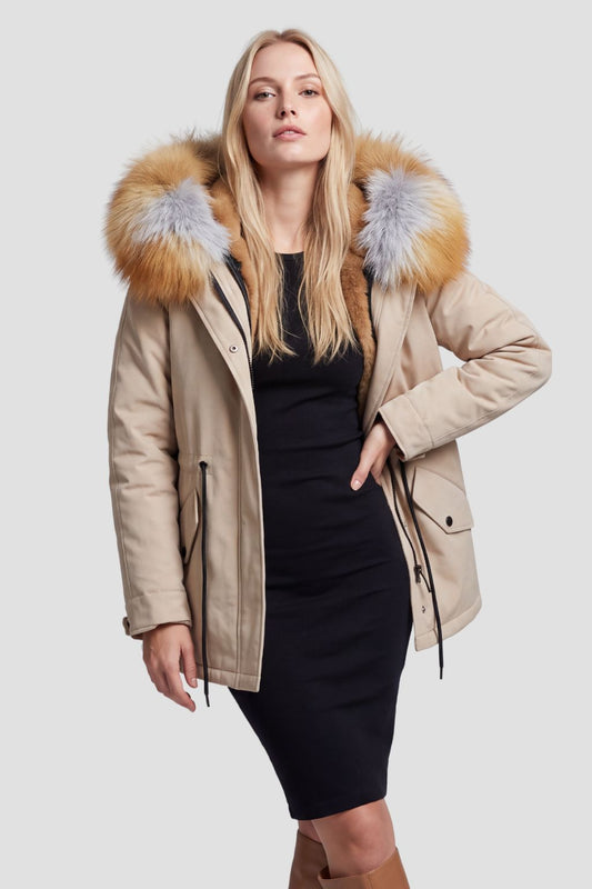 Parka fourrure femme courte beige Héritage fourrure