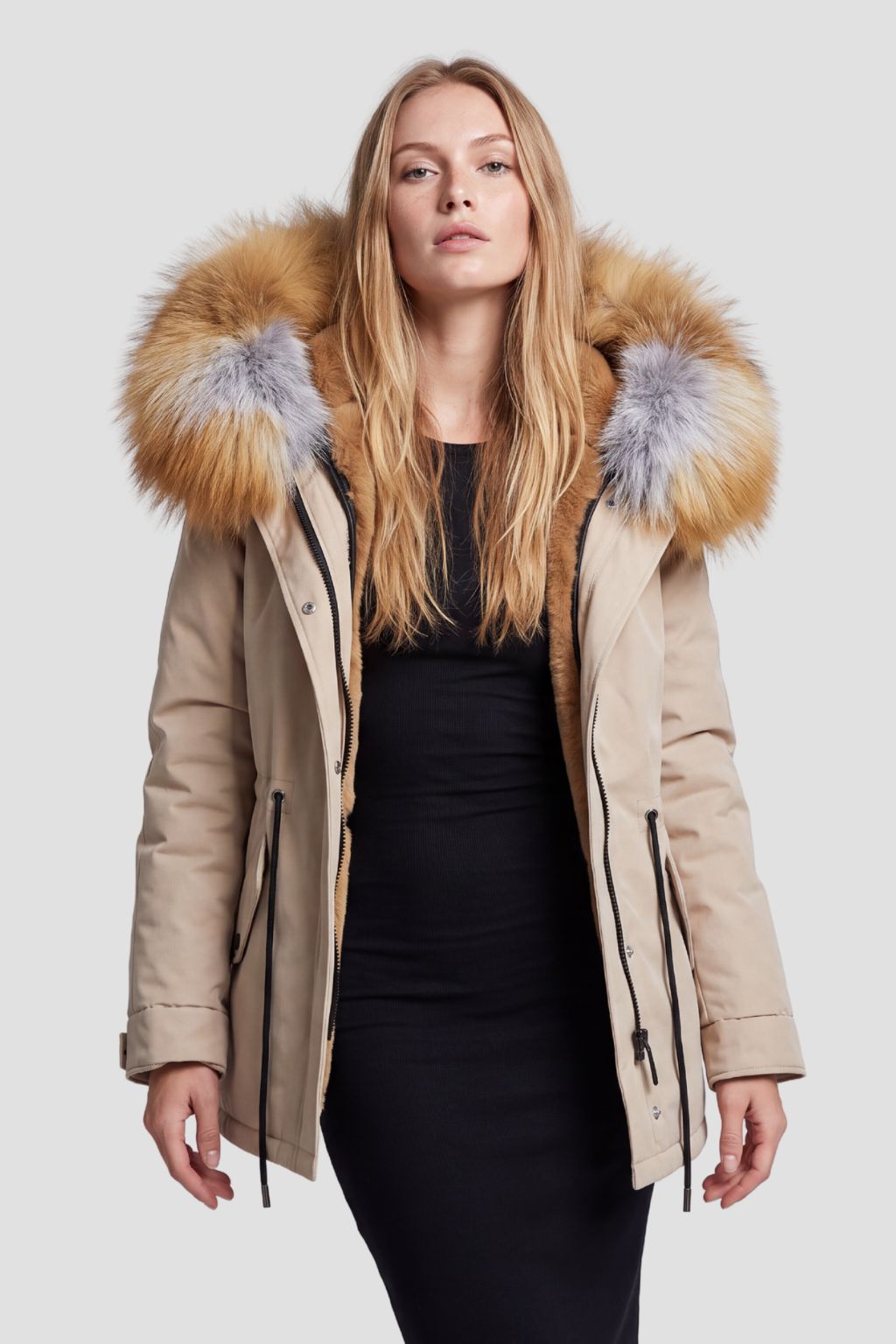 Parka fourrure femme courte beige Héritage fourrure