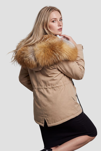 Parka fourrure femme courte beige Héritage fourrure