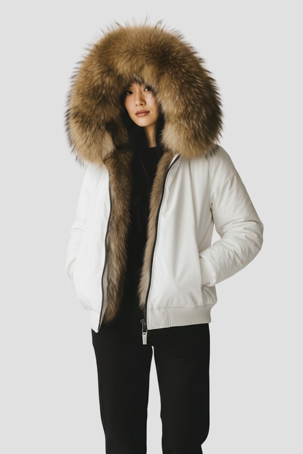 Parka fourrure femme courte blanche Héritage fourrure