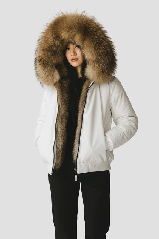Parka fourrure femme courte blanche Héritage fourrure