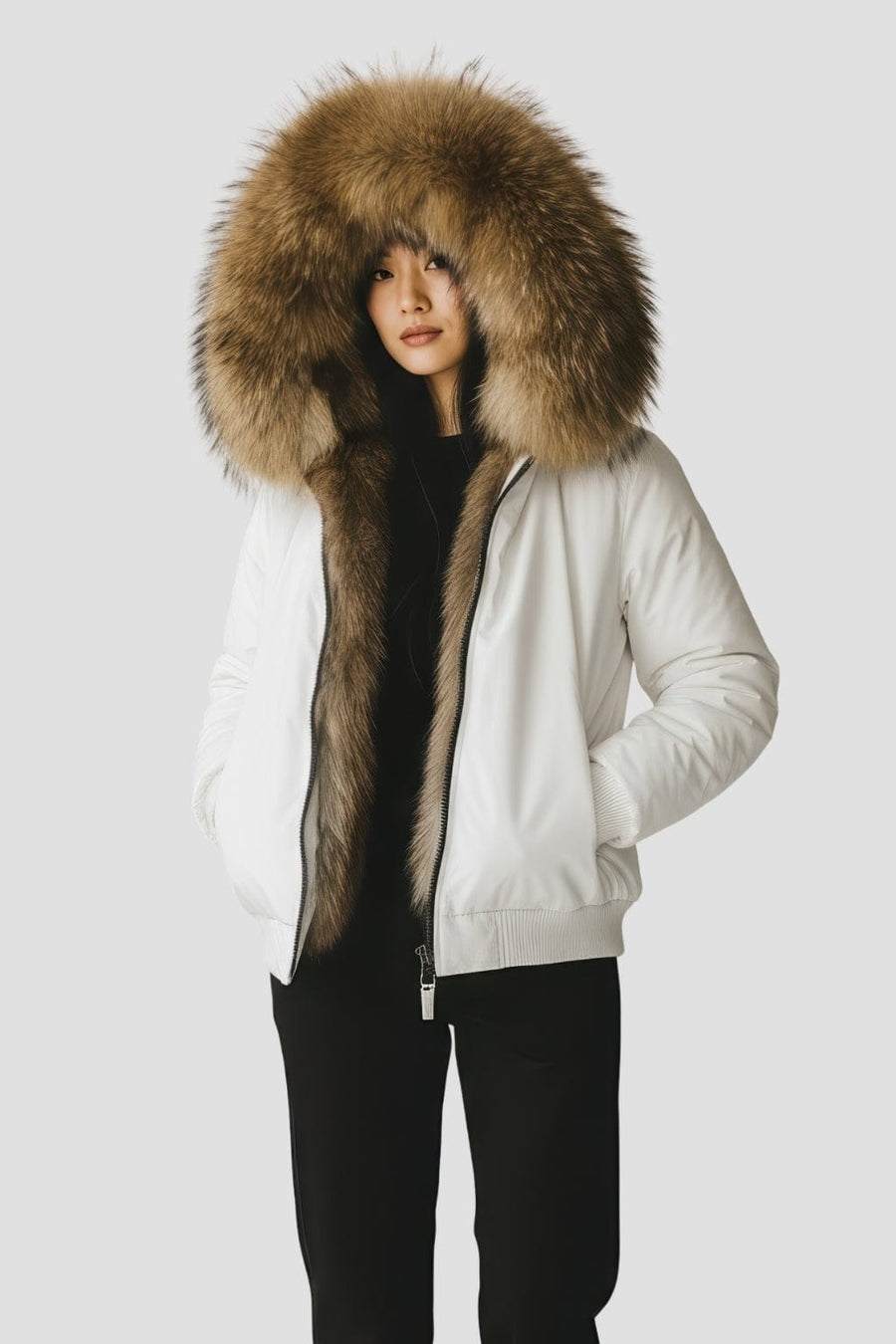 Parka fourrure femme courte blanche Héritage fourrure