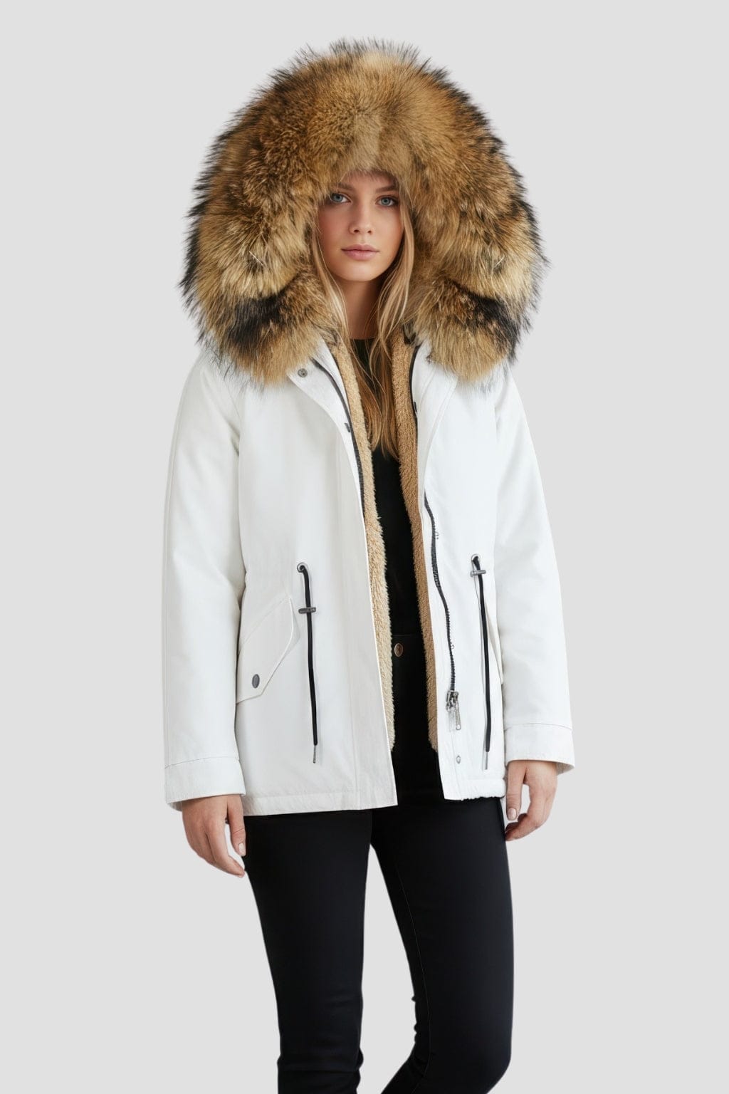 Parka fourrure femme courte blanche Héritage fourrure
