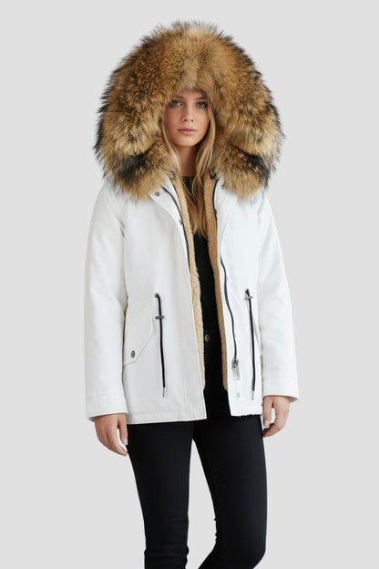 Parka fourrure femme courte blanche Héritage fourrure