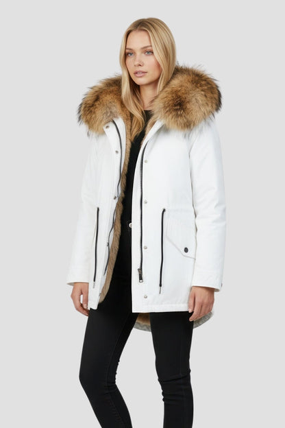 Parka fourrure femme courte blanche Héritage fourrure