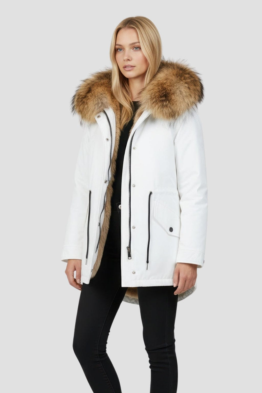 Parka fourrure femme courte blanche Héritage fourrure