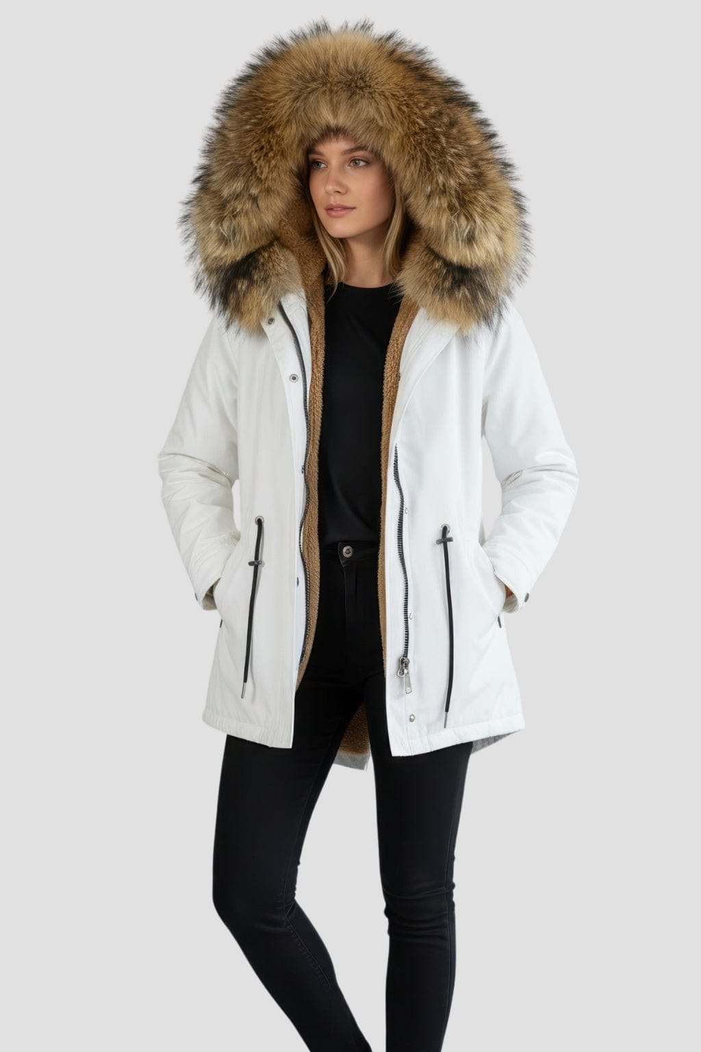Parka fourrure femme courte blanche Héritage fourrure