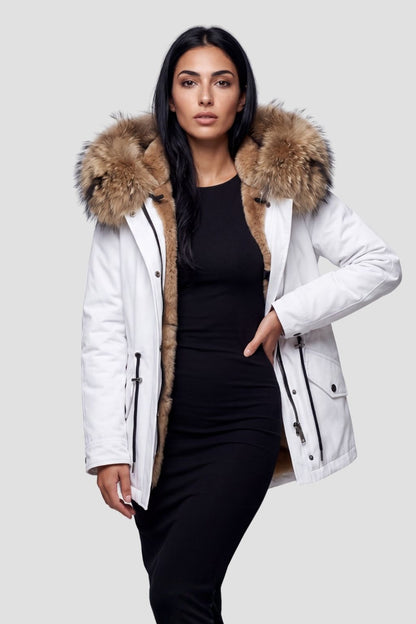 Parka fourrure femme courte blanche Héritage fourrure