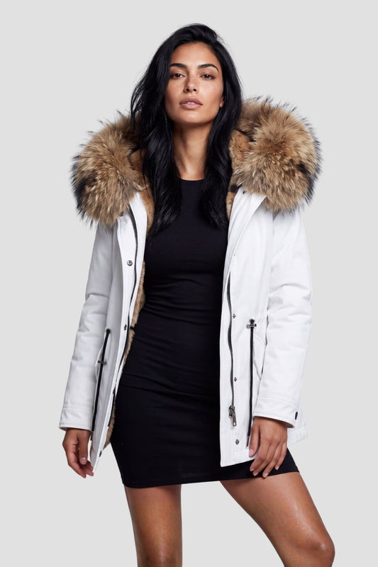 Parka fourrure femme courte blanche Héritage fourrure