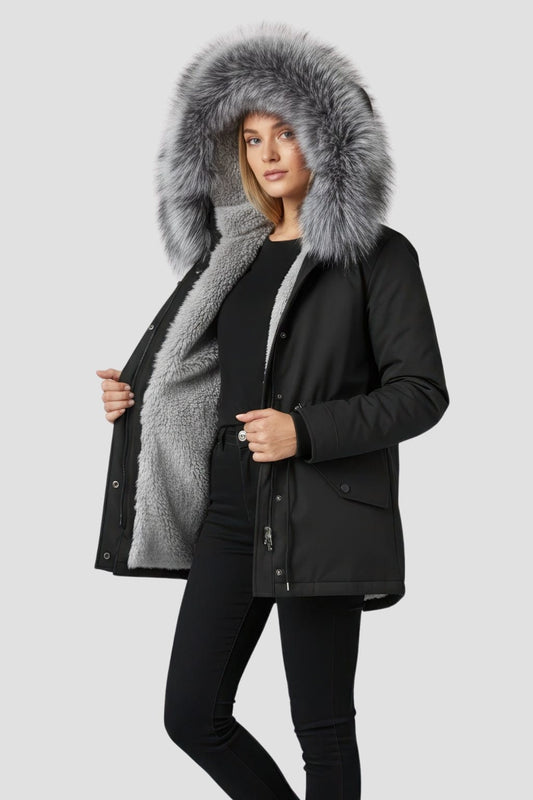 Parka fourrure femme courte noire Héritage fourrure