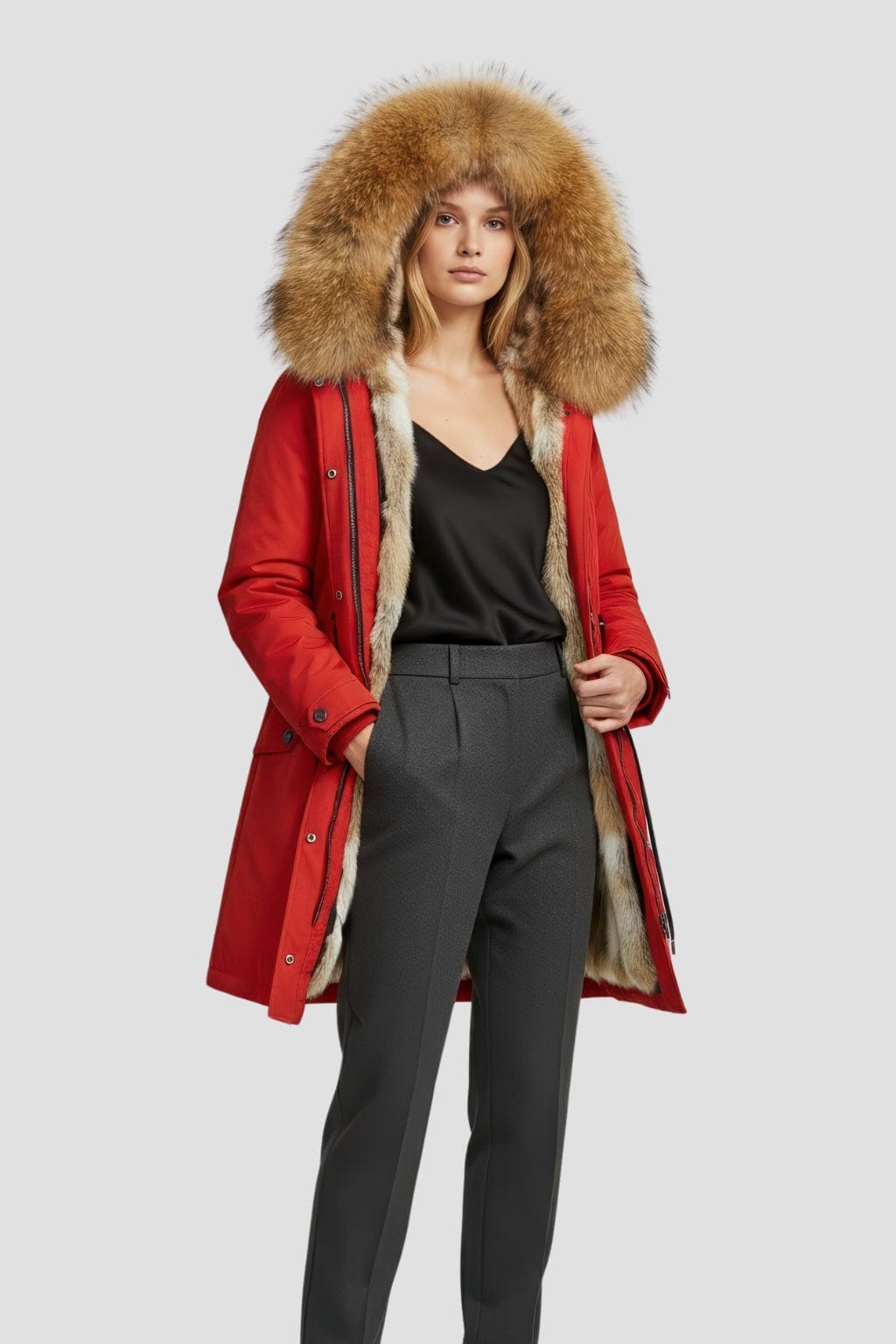 Parka fourrure femme rouge Héritage fourrure