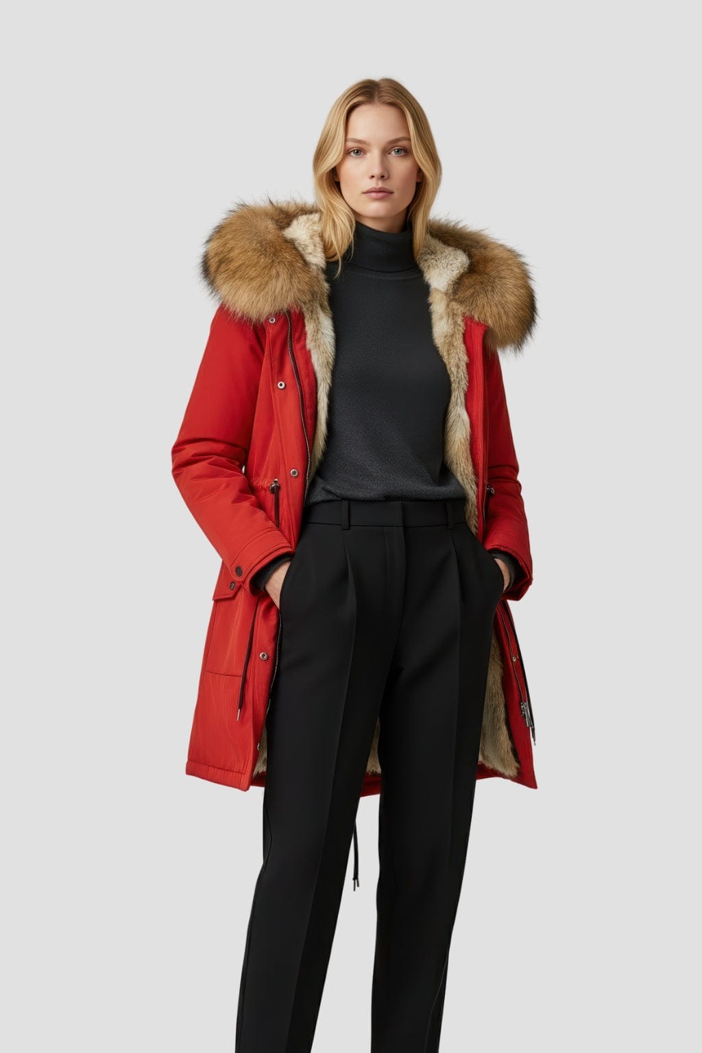 Parka fourrure femme rouge Héritage fourrure