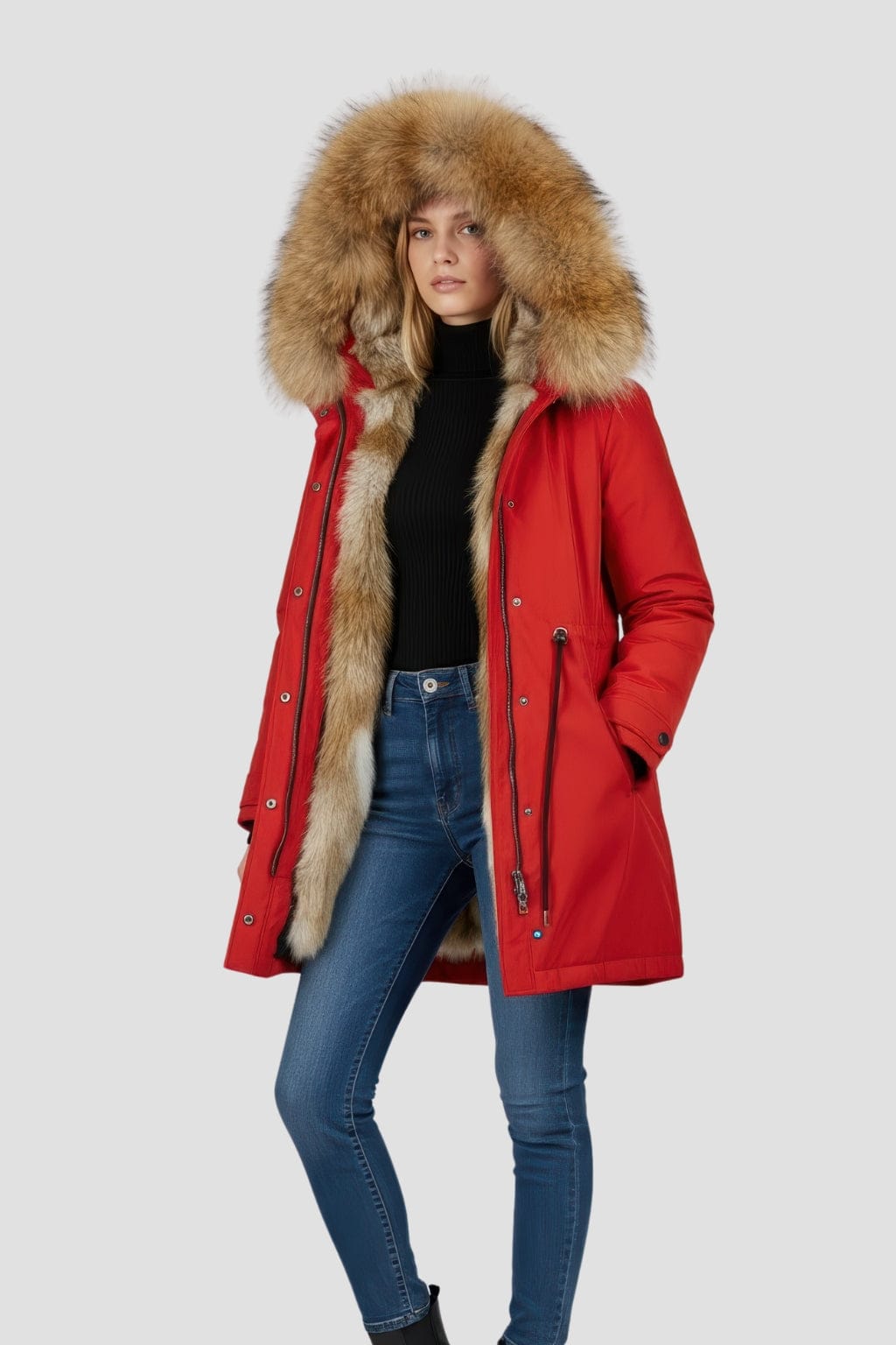 Parka fourrure femme rouge Héritage fourrure