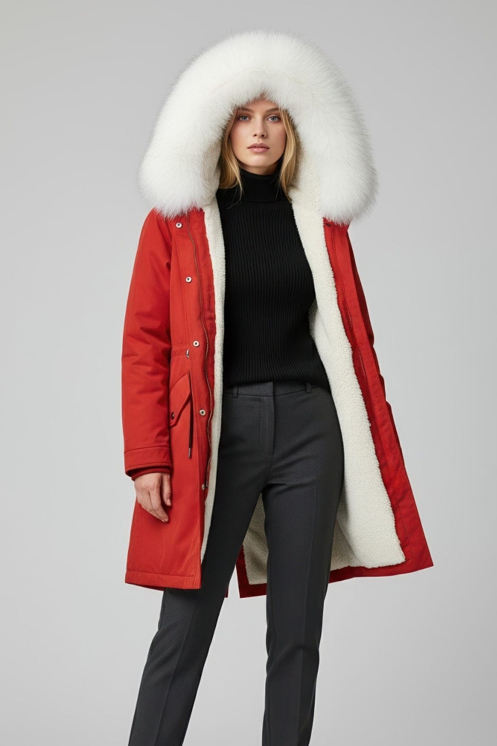 Parka fourrure femme rouge Héritage fourrure