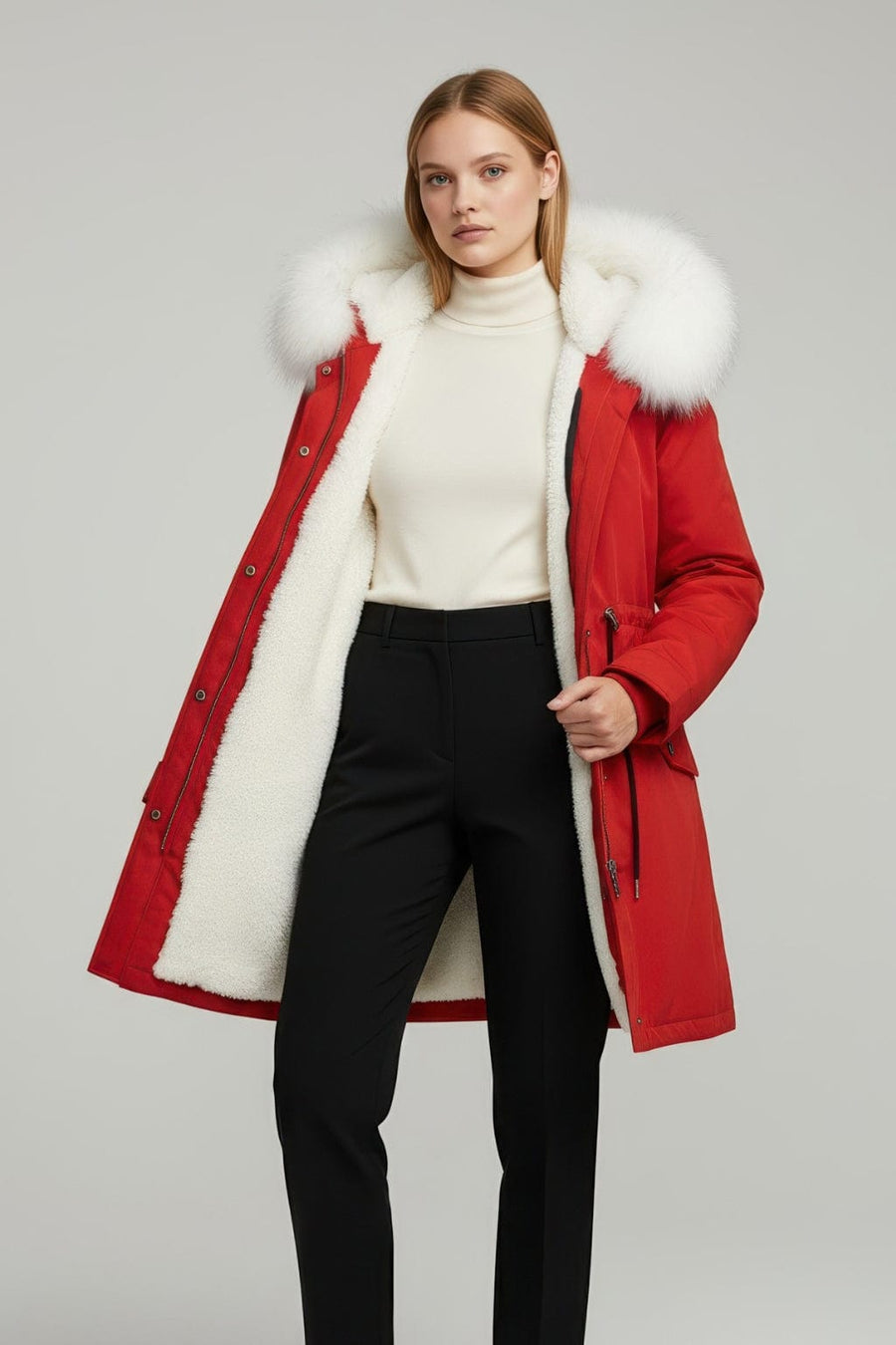 Parka fourrure femme rouge Héritage fourrure