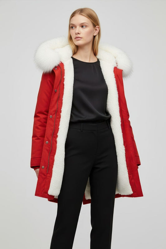 Parka fourrure femme rouge Héritage fourrure