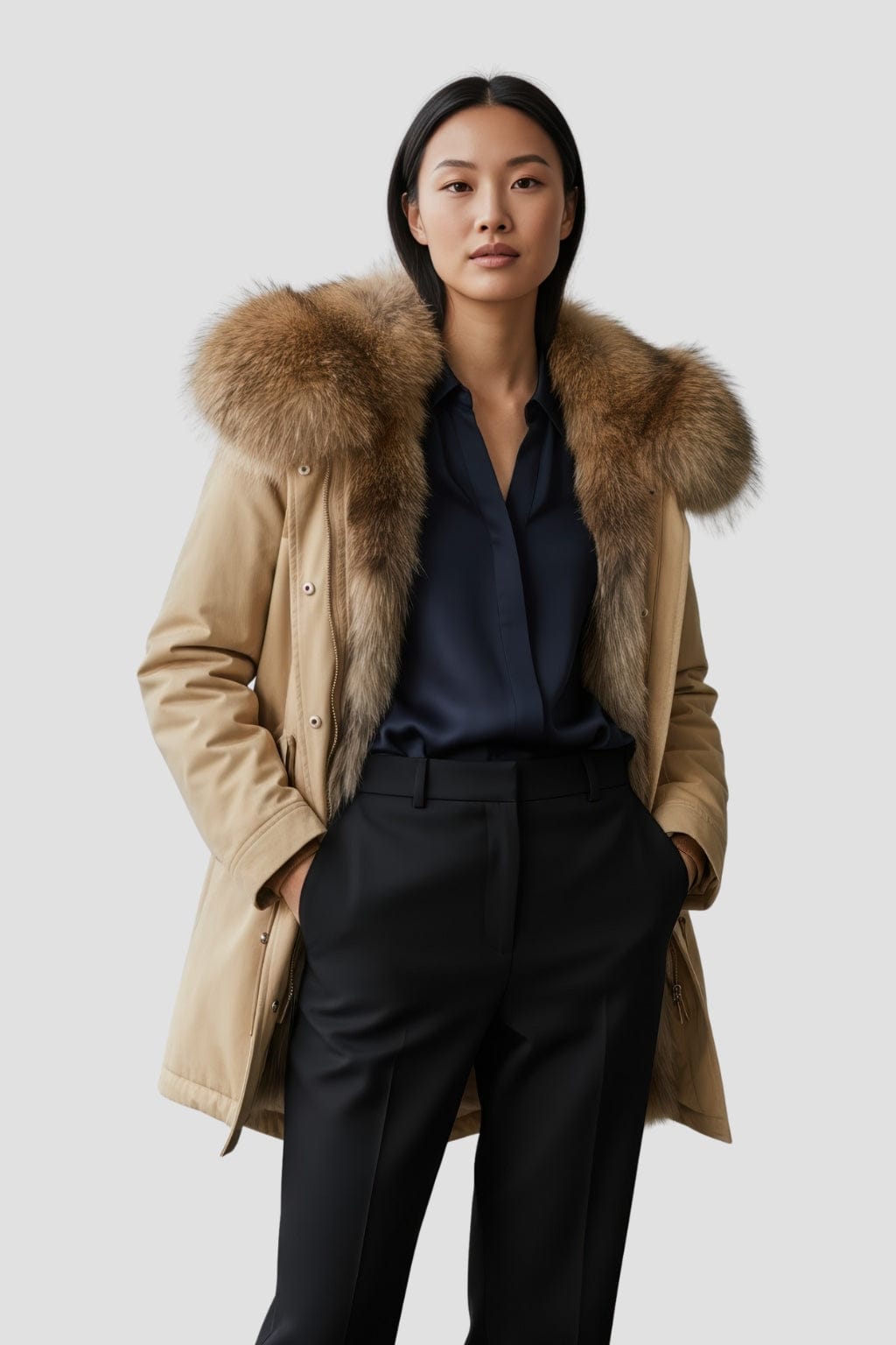 Parka fourrure femme taupe Héritage fourrure