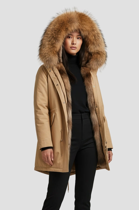 Parka fourrure femme taupe Héritage fourrure