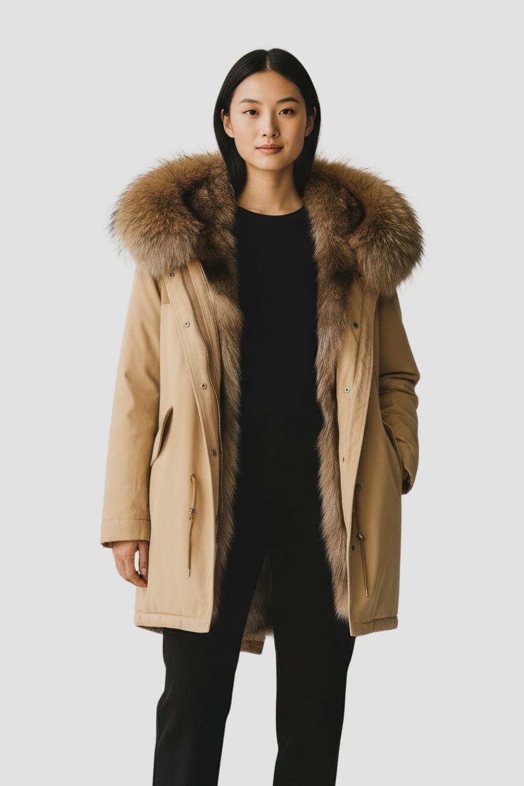 Parka fourrure femme taupe Héritage fourrure