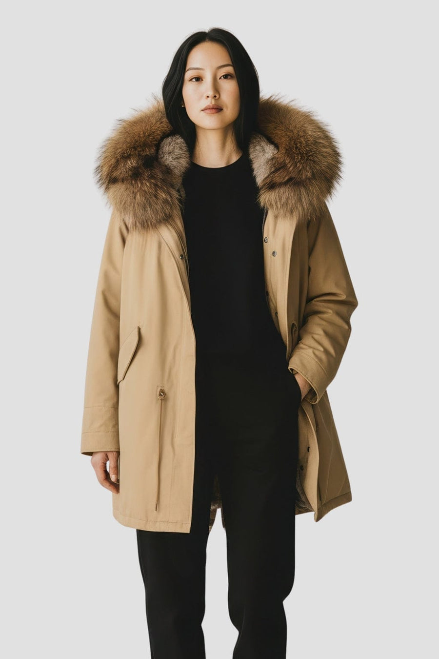 Parka fourrure femme taupe Héritage fourrure