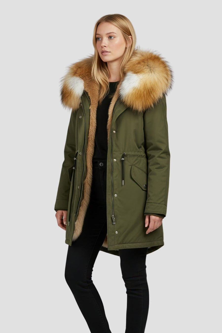 Parka fourrure femme vert kaki Héritage fourrure