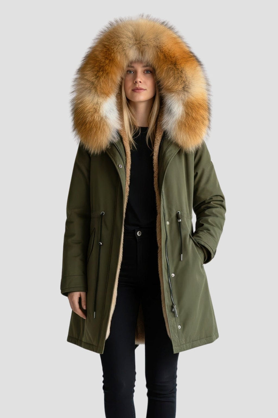 Parka fourrure femme vert kaki Héritage fourrure