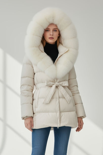 Parka imperméable en fourrure beige Héritage fourrure