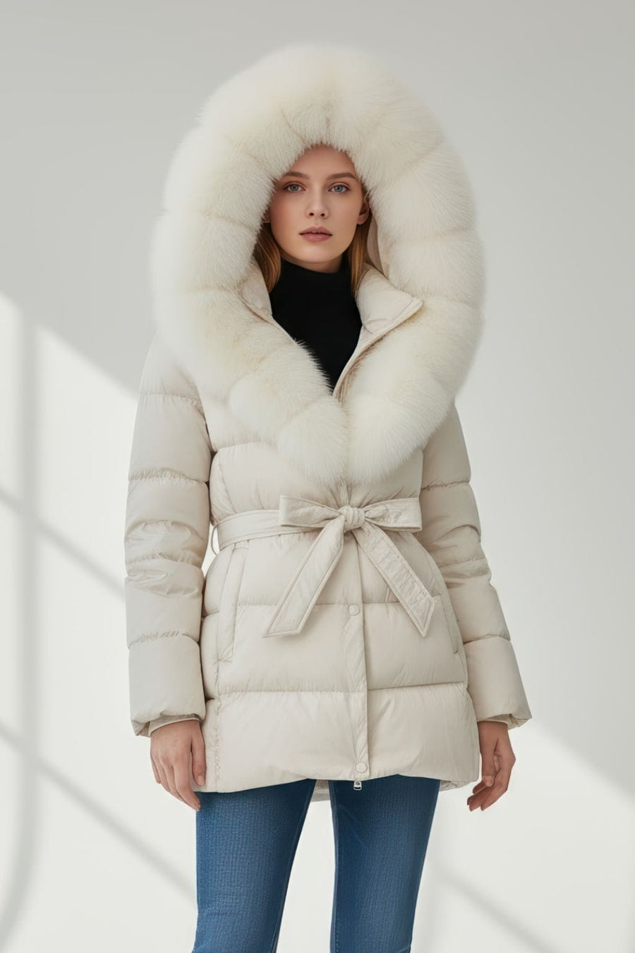 Parka imperméable en fourrure beige Héritage fourrure