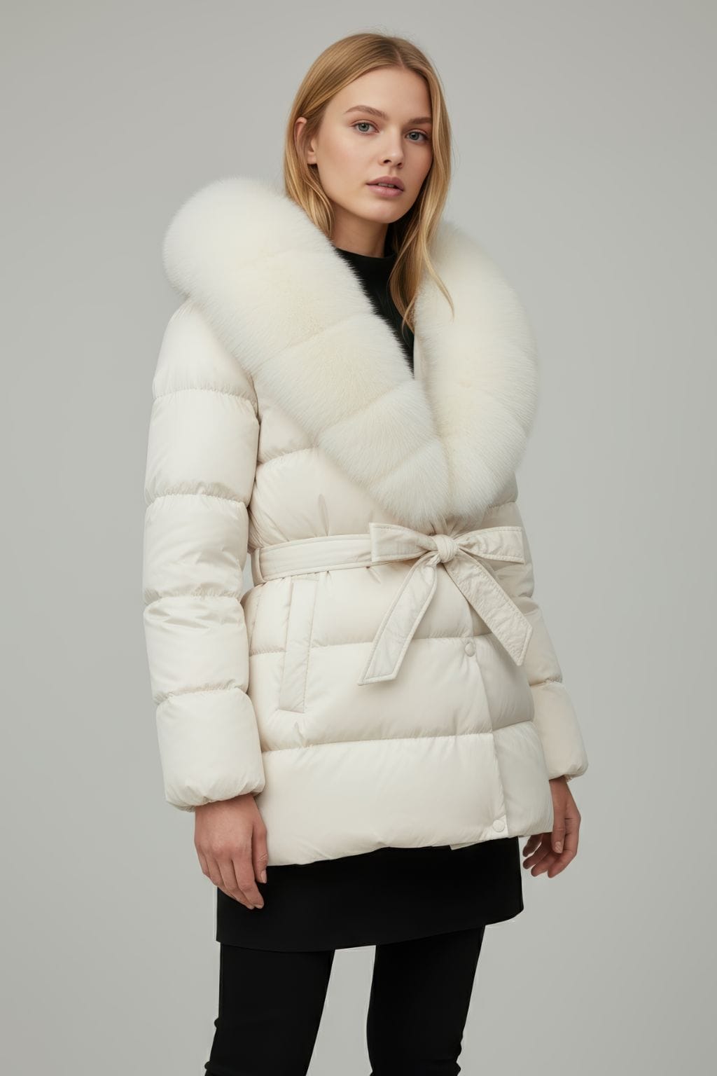 Parka imperméable en fourrure beige Héritage fourrure