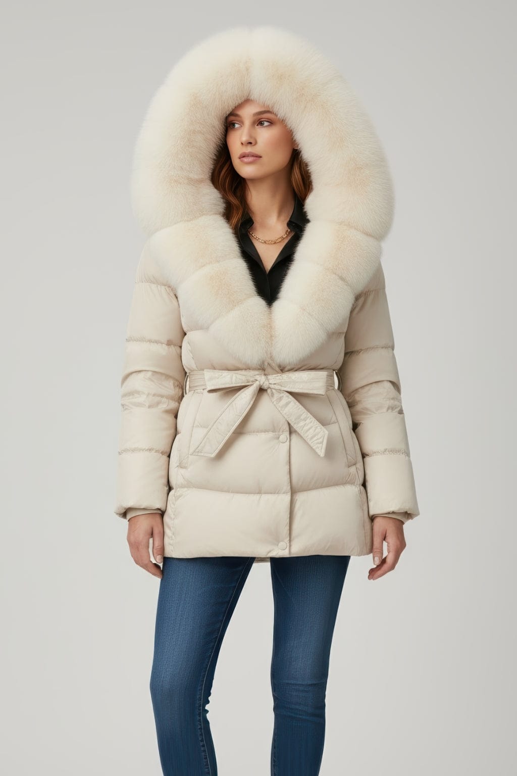 Parka imperméable en fourrure beige Héritage fourrure