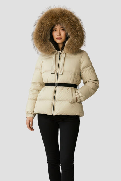 Parka imperméable en fourrure beige Héritage fourrure