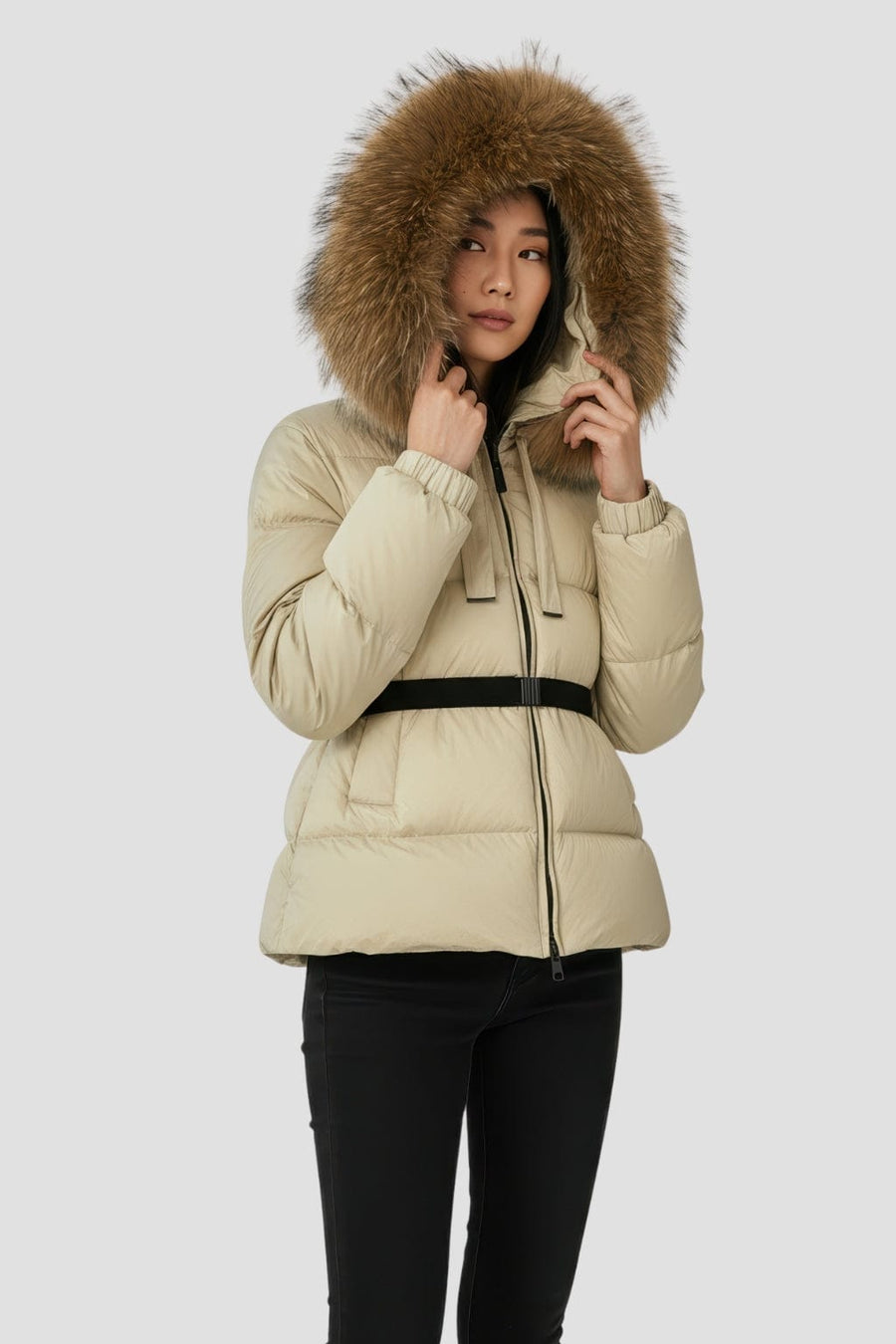 Parka imperméable en fourrure beige Héritage fourrure