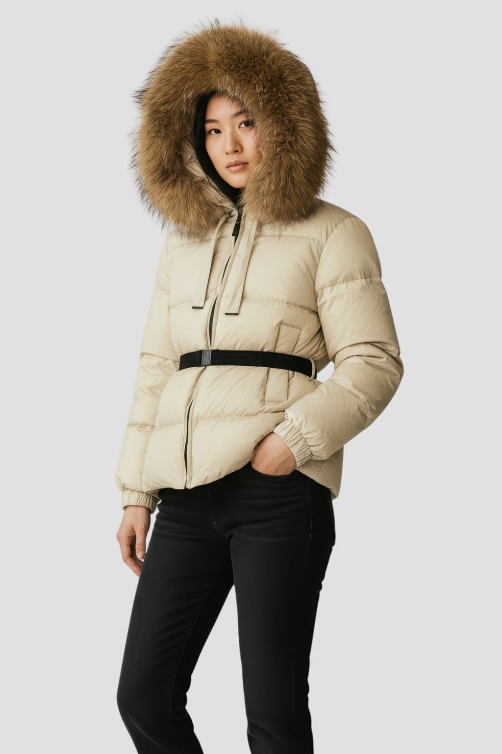 Parka imperméable en fourrure beige Héritage fourrure