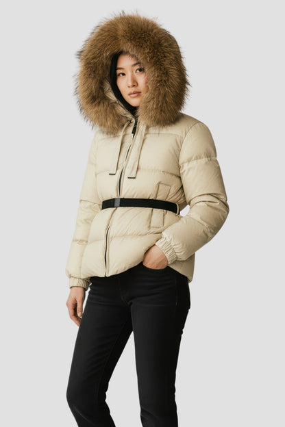 Parka imperméable en fourrure beige Héritage fourrure