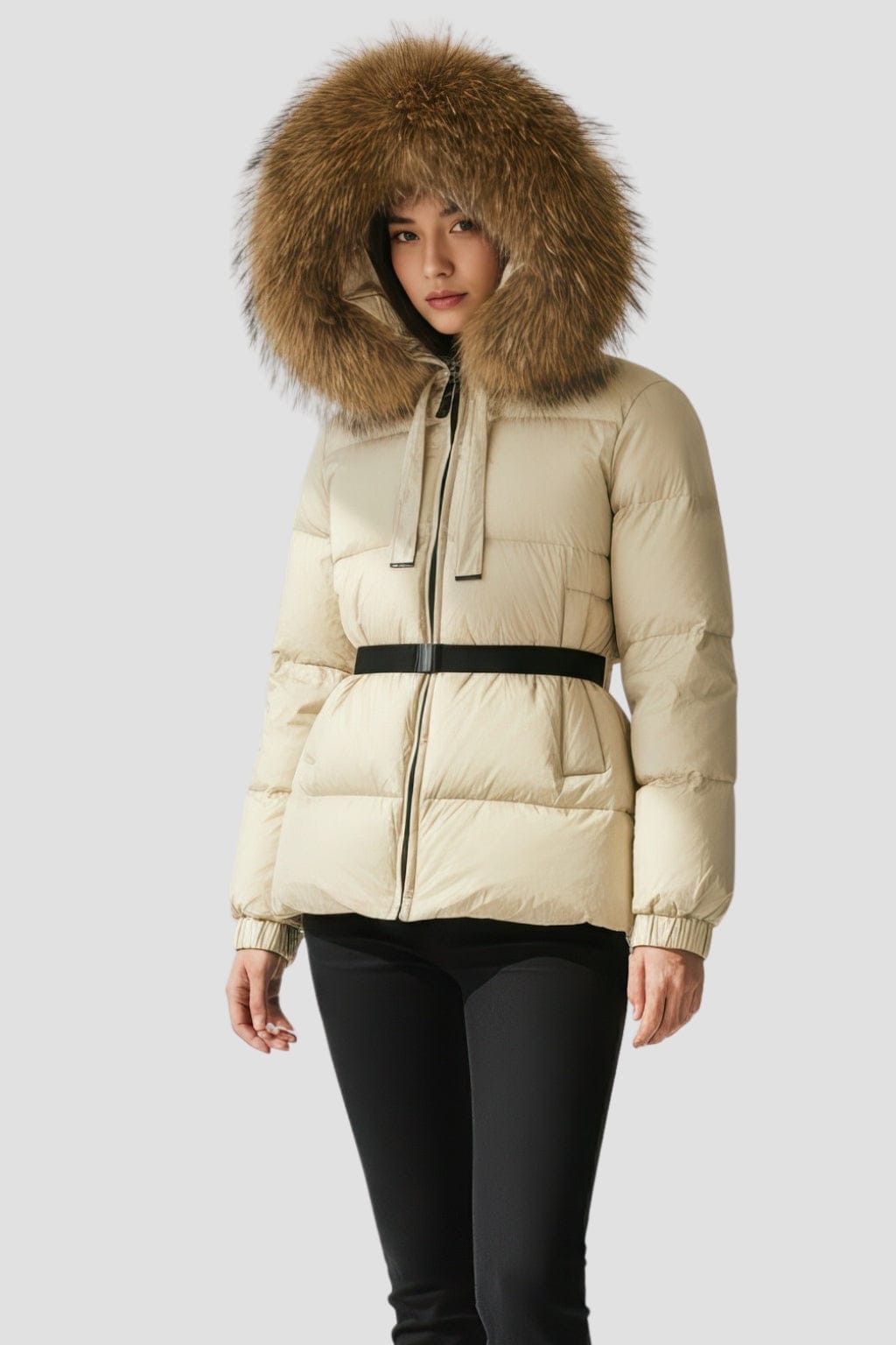 Parka imperméable en fourrure beige Héritage fourrure