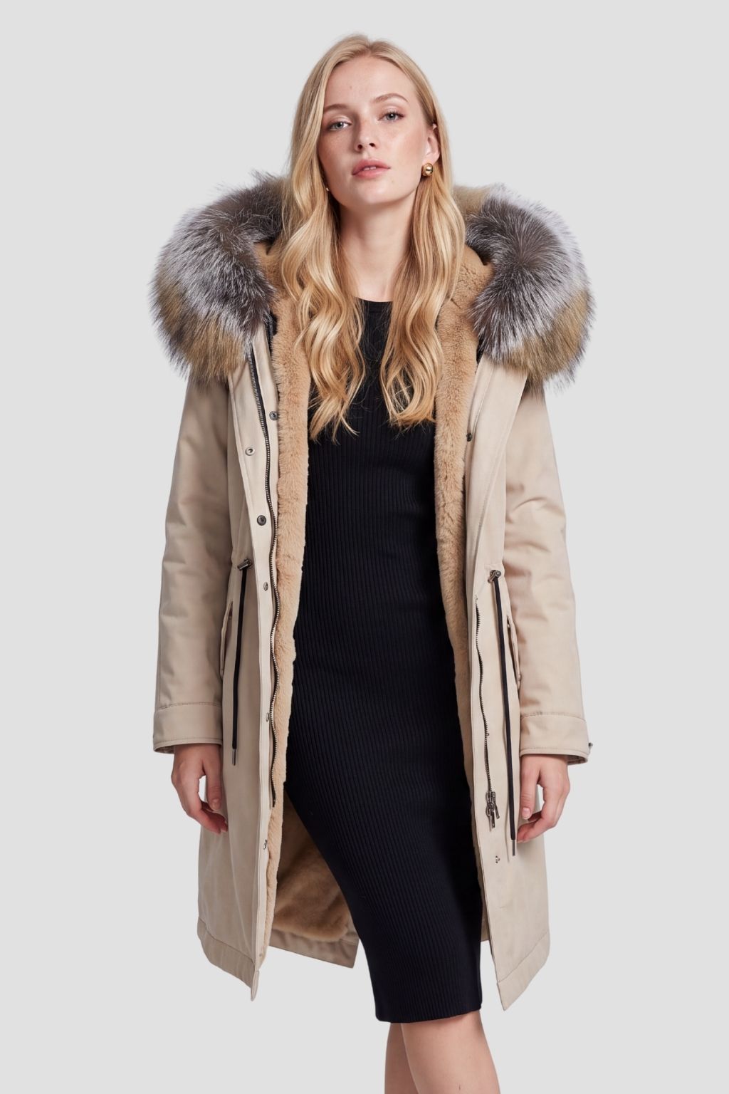 Parka imperméable en fourrure beige Héritage fourrure