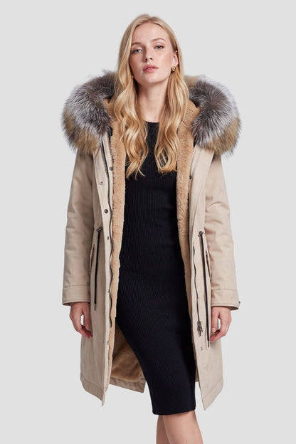 Parka imperméable en fourrure beige Héritage fourrure