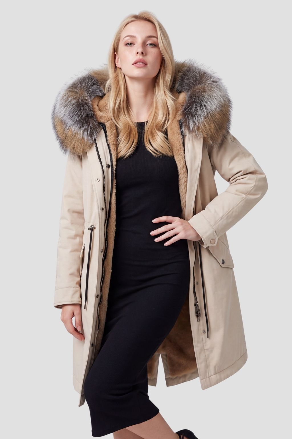 Parka imperméable en fourrure beige Héritage fourrure