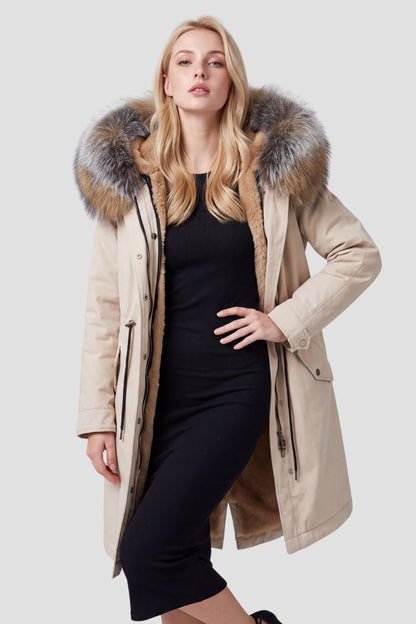Parka imperméable en fourrure beige Héritage fourrure