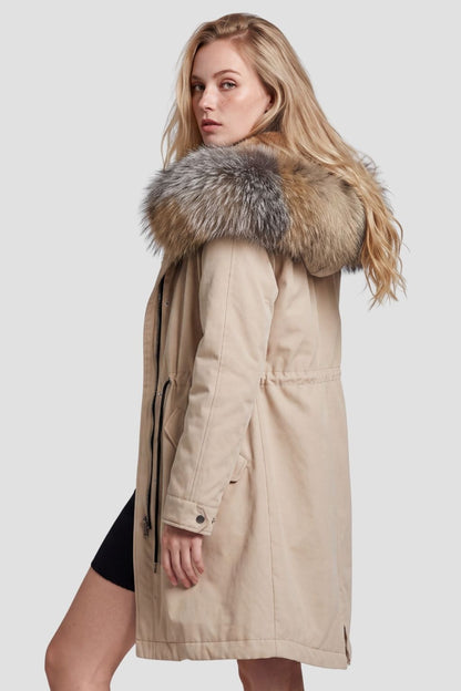 Parka imperméable en fourrure beige Héritage fourrure