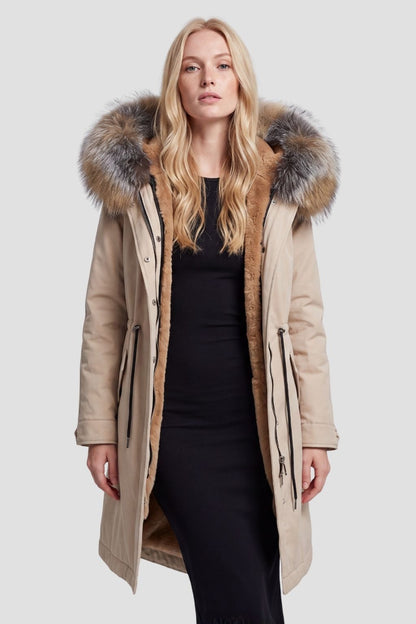 Parka imperméable en fourrure beige Héritage fourrure