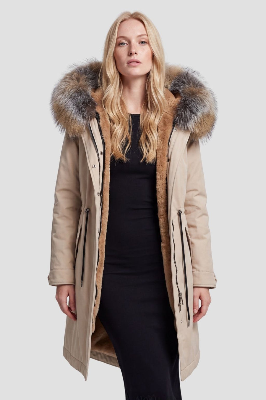 Parka imperméable en fourrure beige Héritage fourrure