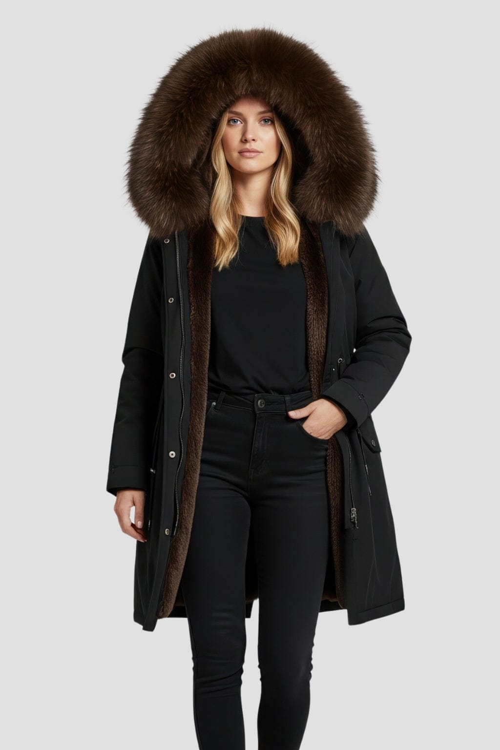Parka imperméable en fourrure brune Héritage fourrure